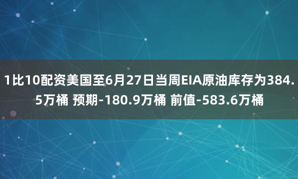 1比10配资美国至6月27日当周EIA原油库存为384.5万桶 预期-180.9万桶 前值-583.6万桶